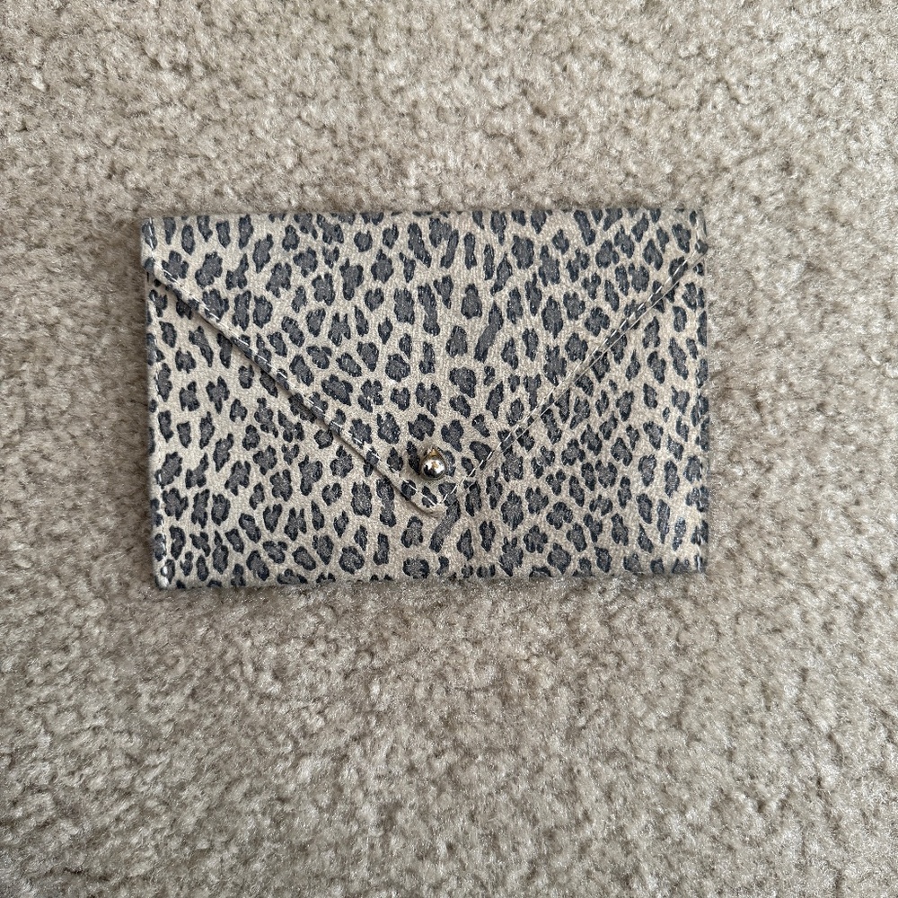 CLARE VIVIER Leopard Raw Leather Envelope Clutch / Wallet